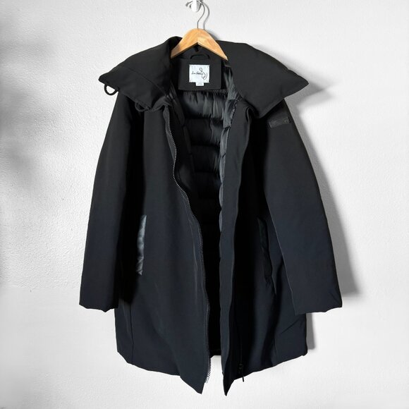 Sam Edelman Asymmetric Zip Parka Black Winter Puffer Coat Womens Large - Picture 4 of 17